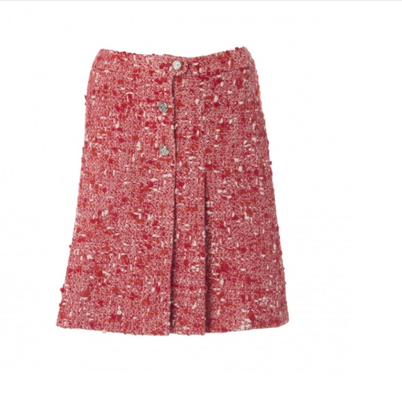 Chanel Red white Wool Tweed crop Jacket Skirt Suit - Picture 3 of 4